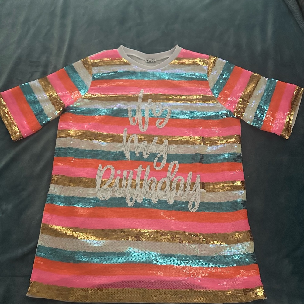 "Why" Brand Colorful Striped Sequin Mini Dress "It's My Birthday"